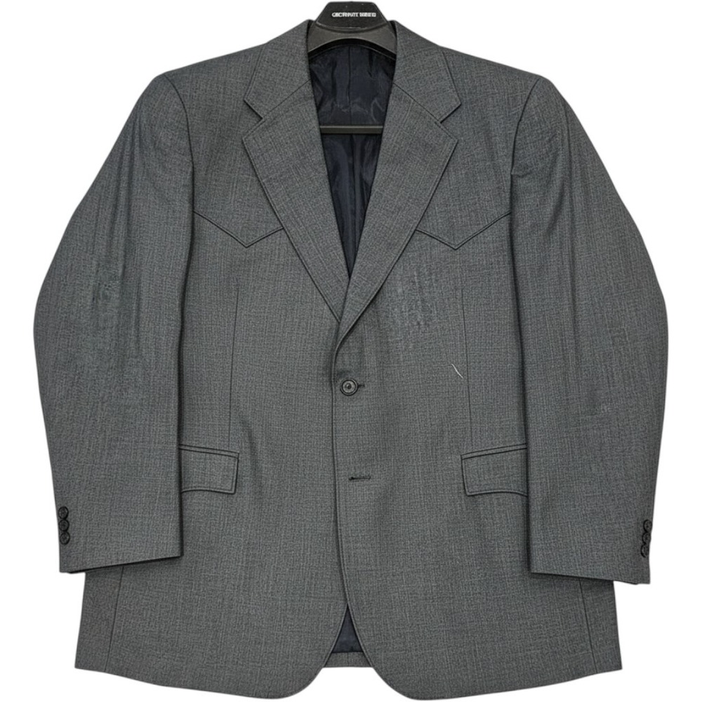 Circle S Blazer Men 46L Gray Plaid Western Sport Coat Yoke Two Button Rockabilly